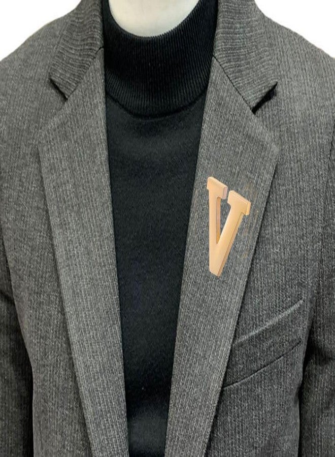 vmcoatdu A-Z Initial Pins 26 Letters V Pins 18K Gold Plated and Silver Tone Metal Brooch Breastpin Badge (V Gold Plated) - Image 3
